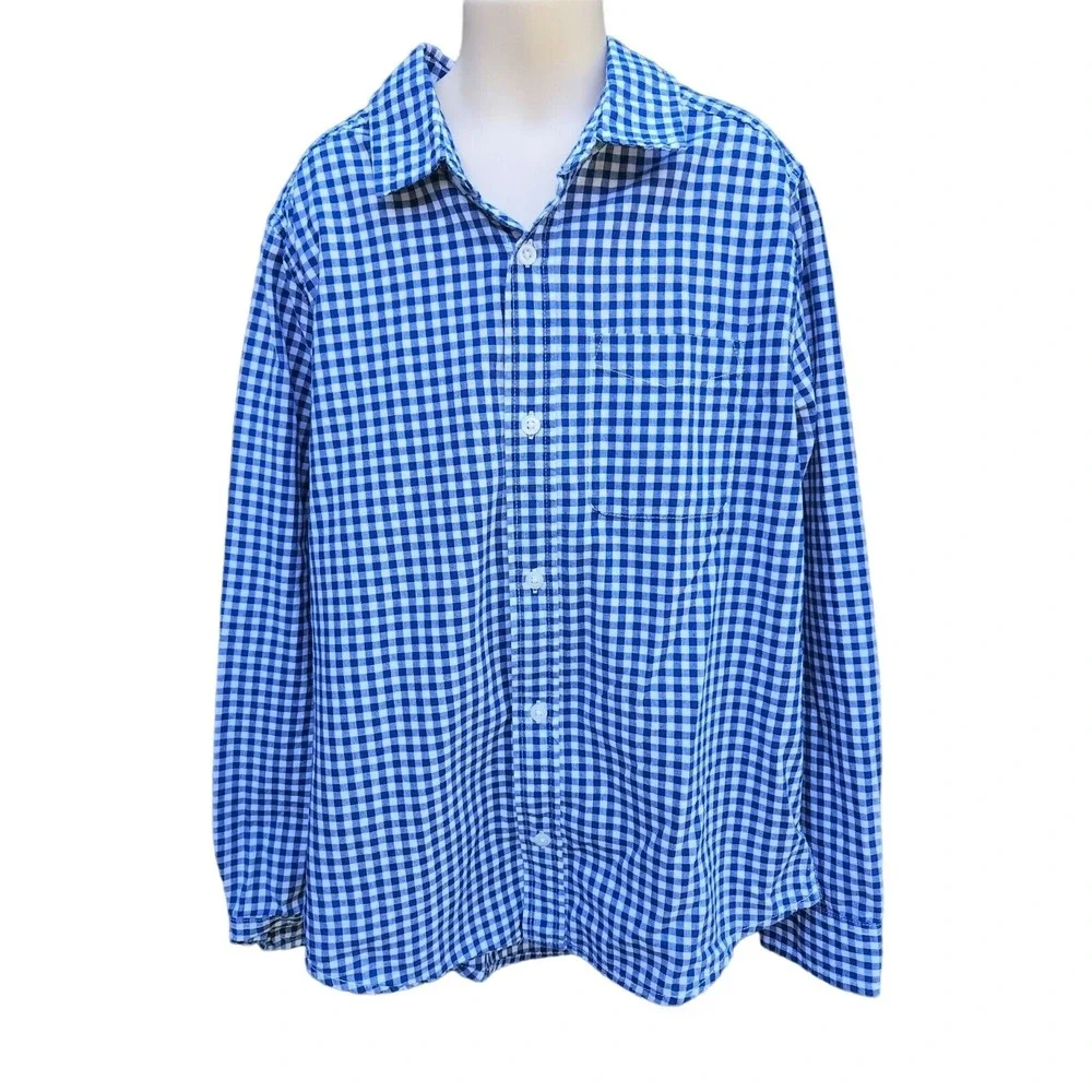 The Children's Place‎ Boys Button Up Shirt, SIze 10/12, Blue and White Checke